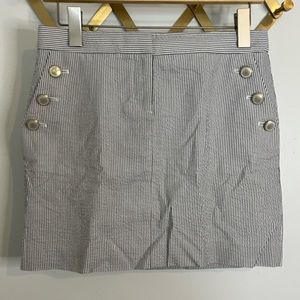 J Crew Seersucker Mini Skirt Gold Buttons 0 Coastal